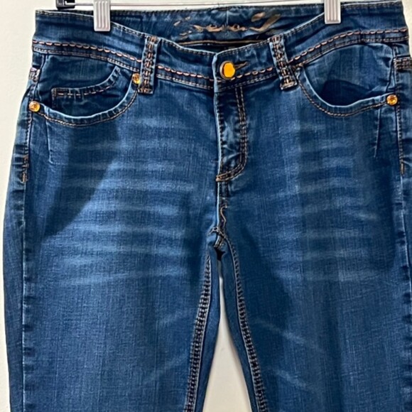 Seven7 Womens Blue Washed Bootcut Denim Thick Stitch Mid Rise Jeans Size 8 - Picture 3 of 12